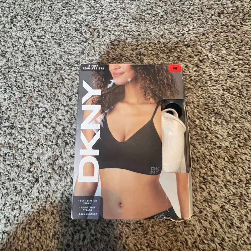 DKNY 2-Pack Seamless Bra Black Ivory Soft Stretch Adjustable Straps Women Medium